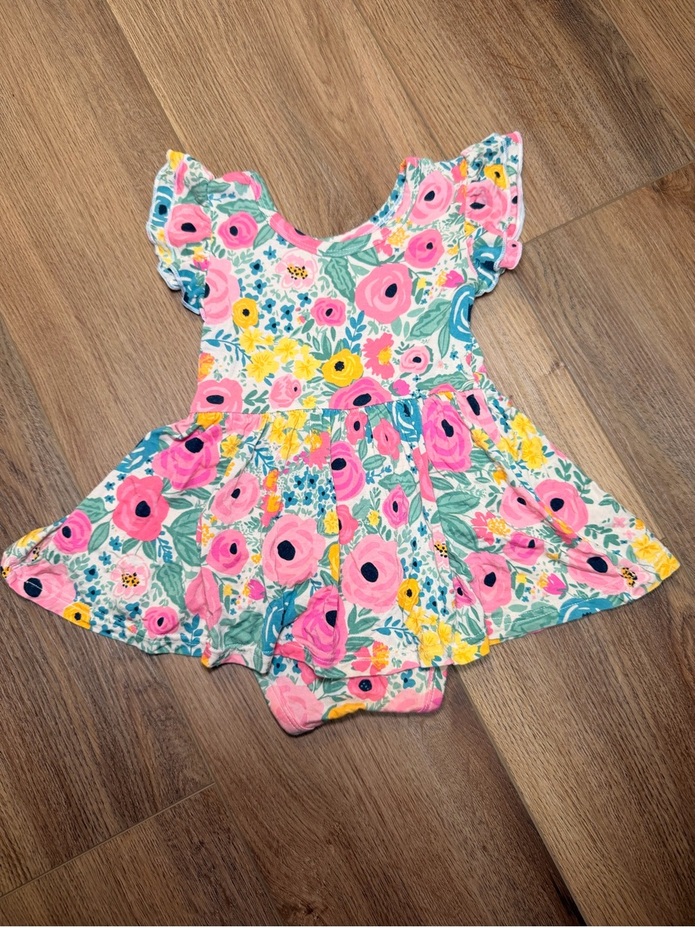Little Sleepies Secret Garden Flutter Sleeve Twirl Bodysuit Dress 18-24M Floral - Picture 7 of 10